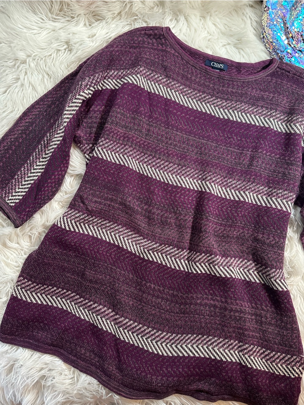 Chaps • Half Sleeve Purple Stripe Knit Sweater